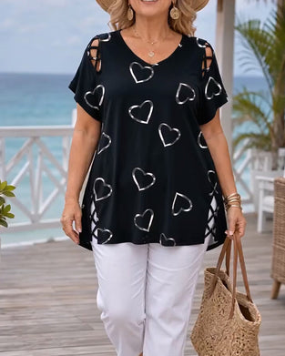 T-Shirt Hartpatroon Geënt Korte Mouw