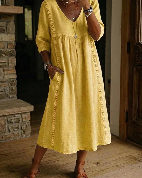 Jurk Hol Uit V-Hals Los