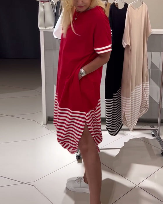 Jurk Contraststrepen Korte Mouw Casual