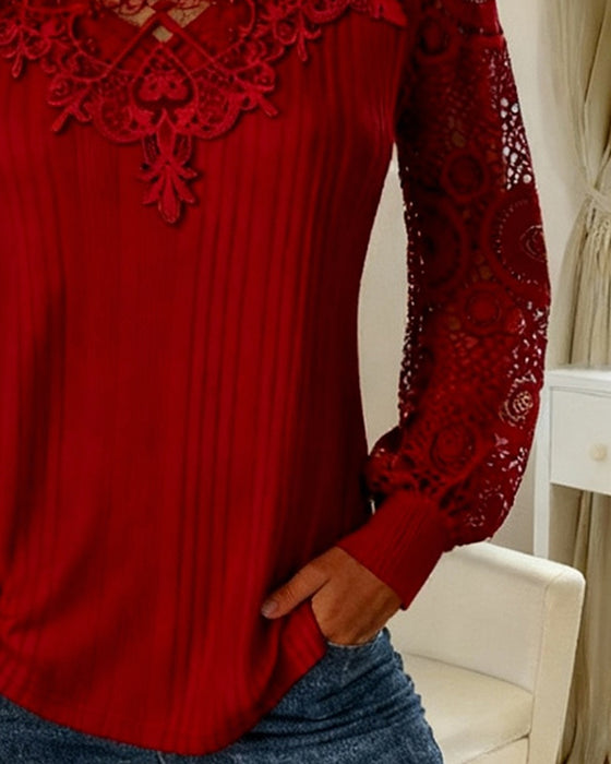 Effen Top Met Patchworkdetails En Ribbelstof