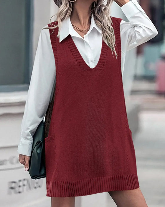 Jurk V-Hals Mouwloos Pullover Trui