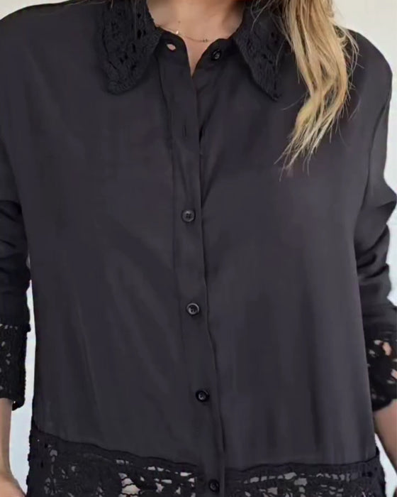 Blouse Knoopsgat Zoom Kant Patchwork