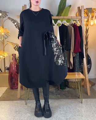 Jurk Lange Mouwen Losse Pailletten