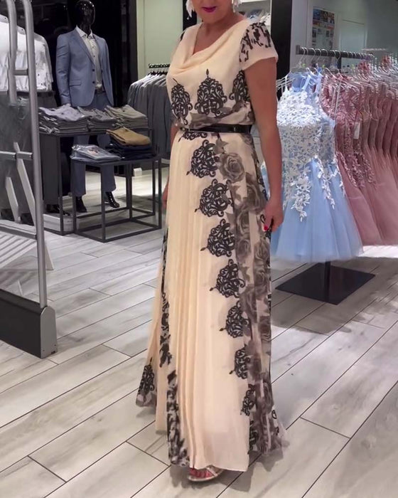 Vintage geplooide elegante jurk met print