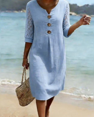 Jurk Met Korte Mouwen En Kantpanelen