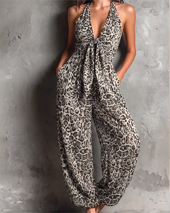 Overall Luipaardprint Bretelles Wijde Pijp