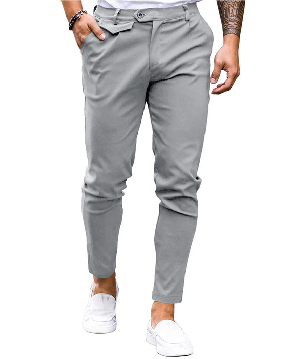 Broek Effen Kleur Knoop Voor Slim Fit Casual