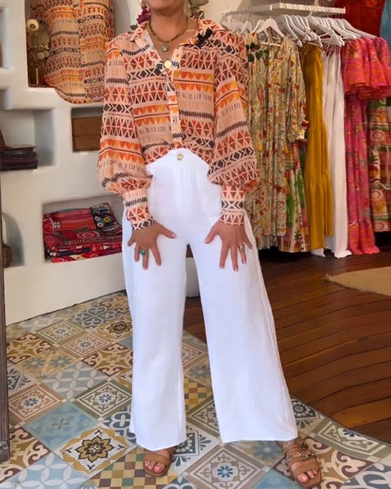 Overhemd met revers en retroprint