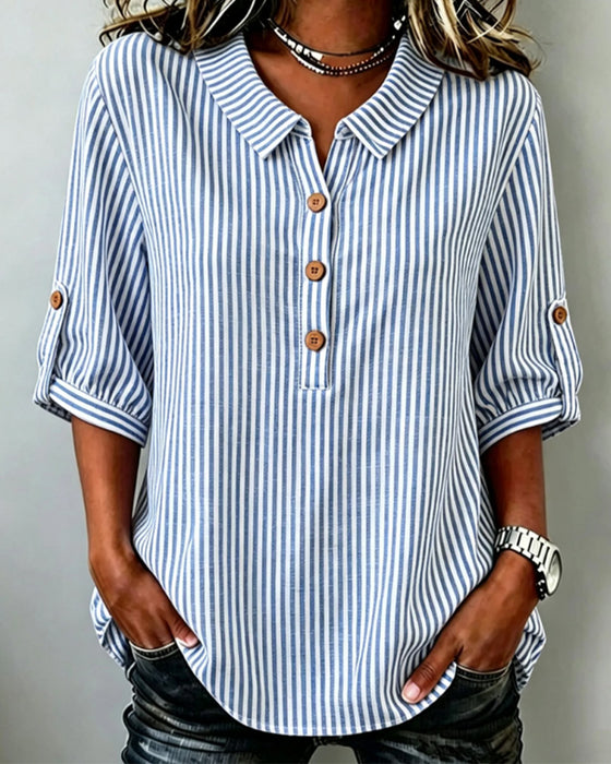 Blouse Casual Gestreept Henley