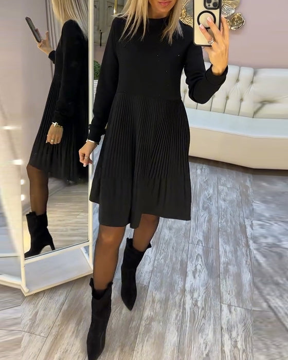 Geplooide Jurk Met Lange Mouwen En Strass