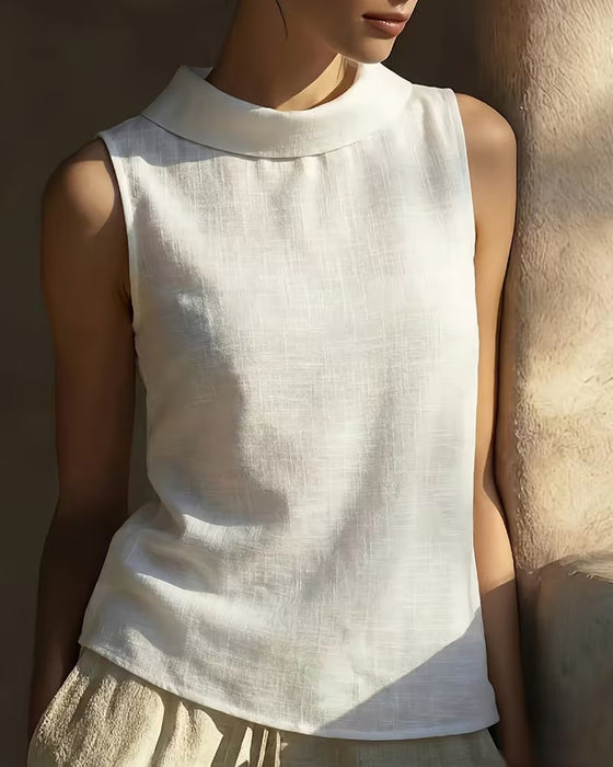 Blouse Met Kraag Mouwloos Effen