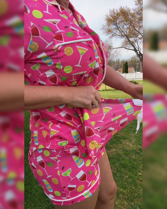 Tweedelige Sets Wijnfles Print Casual