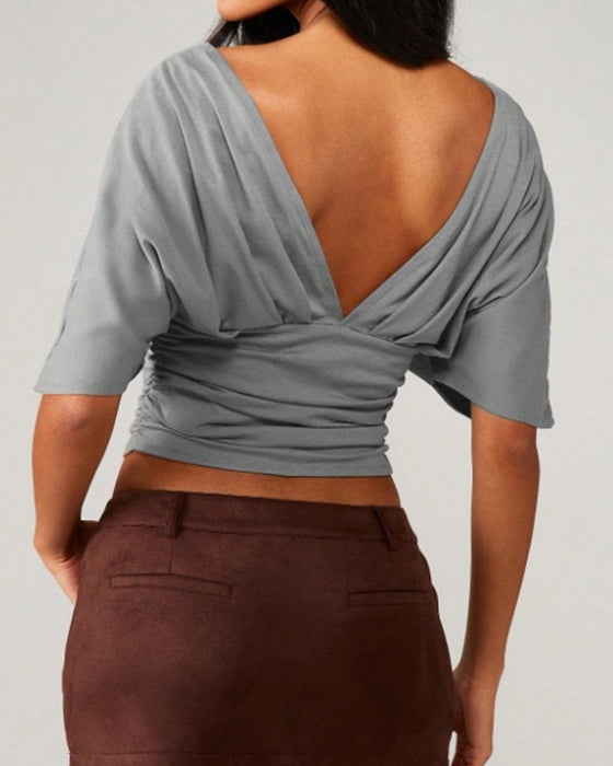 Top V-Hals Vleermuis Mouw Taille Stropdas