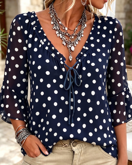 Blouse Stipje V-Hals Strik Casual