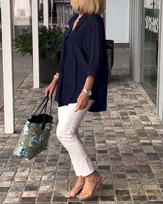 Revers effen kleur losse blouse