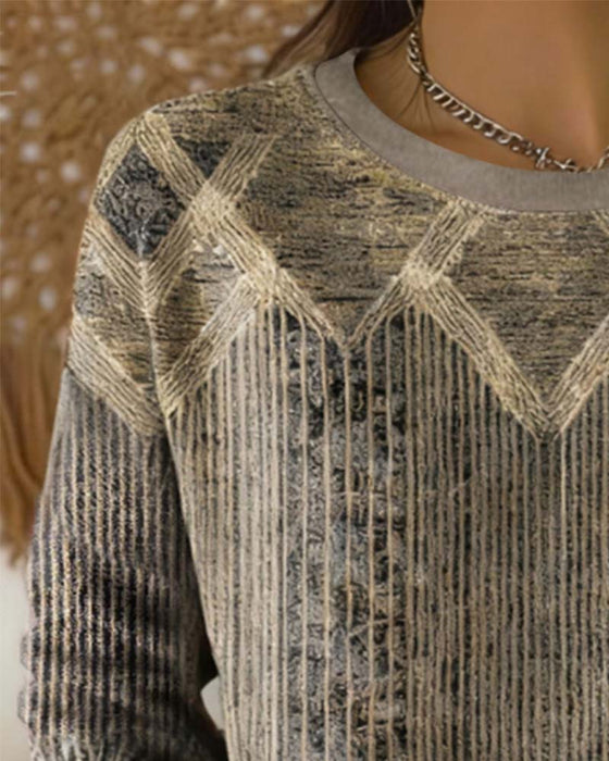 Retro Geprint Sweatshirt Met Ronde Hals