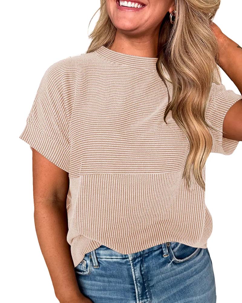 T-Shirt Gestreept Korte Mouw Ronde Hals