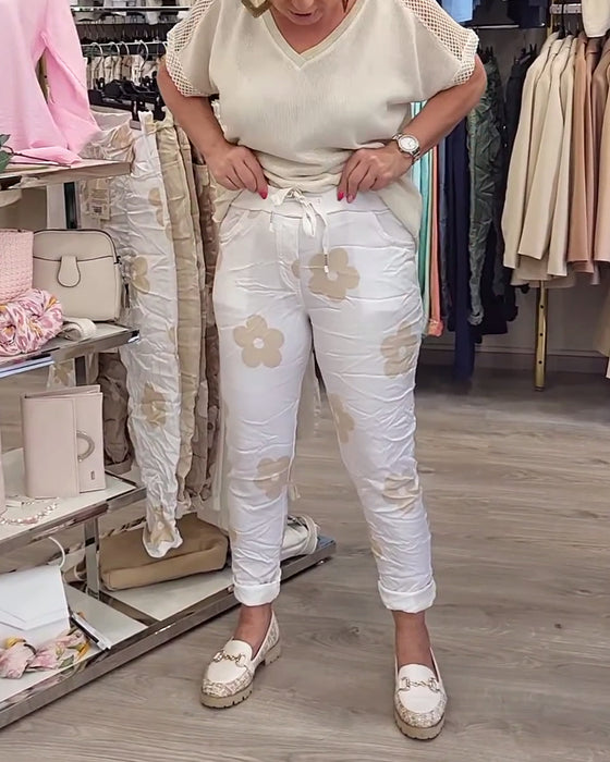 Broek casual print trekkoord