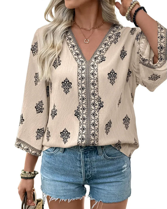 Blouse V-Hals Etnisch Los