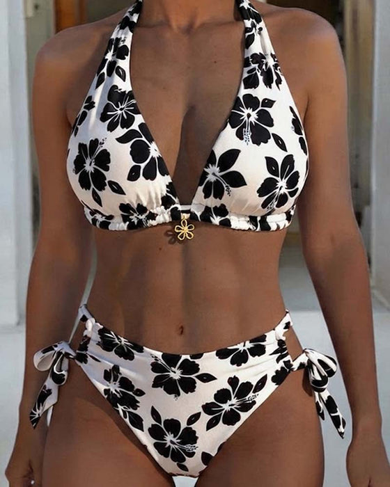 Bikini Hibiscus Print Halter