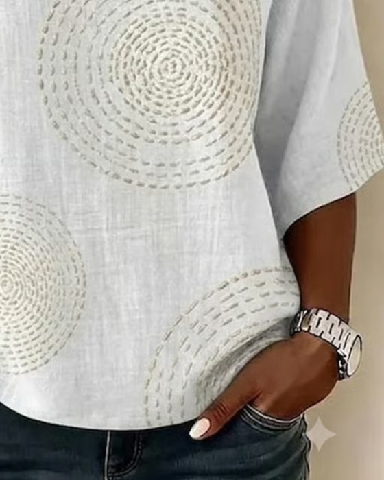 Blouse Concentrische Cirkel Afdruk Los Korte Mouw