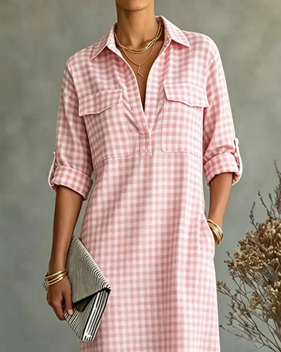 Jurk Ruitjes Kraag Shirt