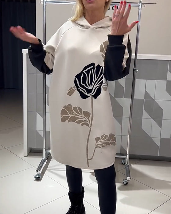 Jurk Met Capuchon Color-Block Bloemenprint