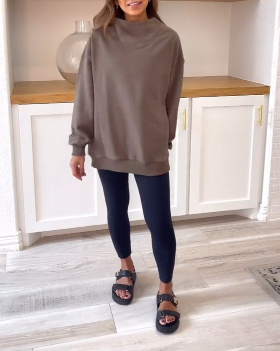 Retro effen kleur sweatshirt met split en opstaande kraag