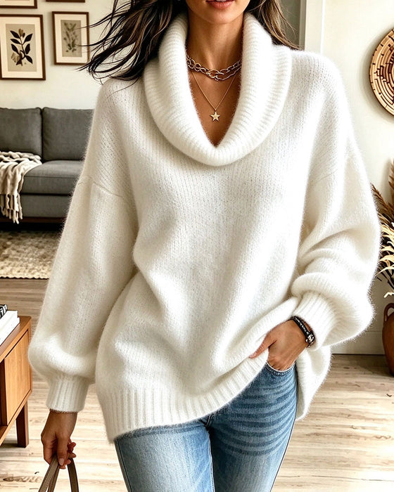 Pullover Relaxed Slouchy Hals Gezellig Gebreid