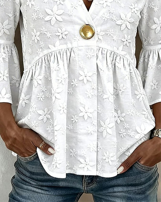 Blouse V-Hals Uitlopende Mouw Gecincede Taille