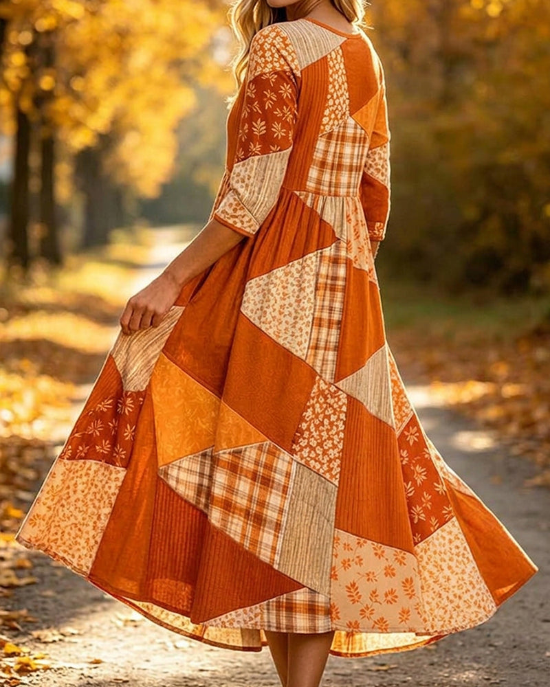 Jurk Patchwork Geruit Bloemig