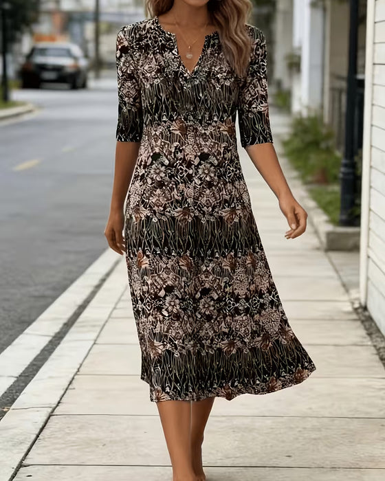 Jurk V‑hals Print Patchwork Halflangemouw