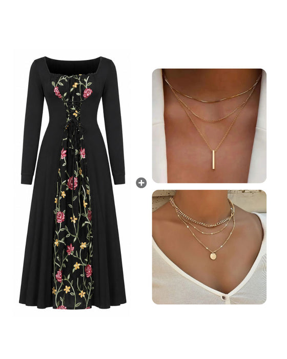 Jurk Vierkante Hals Roos Spliced Maxi