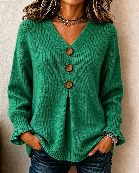 Trui V-Hals Knoop Pullover