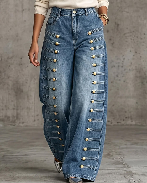 Broek Knoop Zak Breedbeend Denim Lang