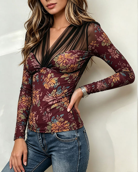 Top V-Hals Bloemen Casual