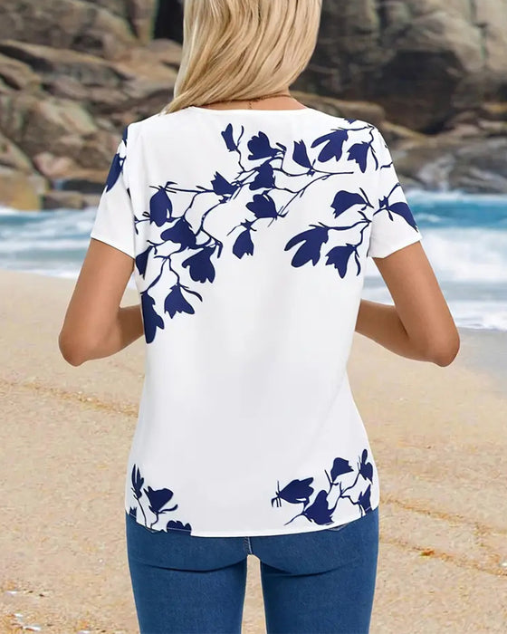 T-shirt casual ronde nek onregelmatige afdruk