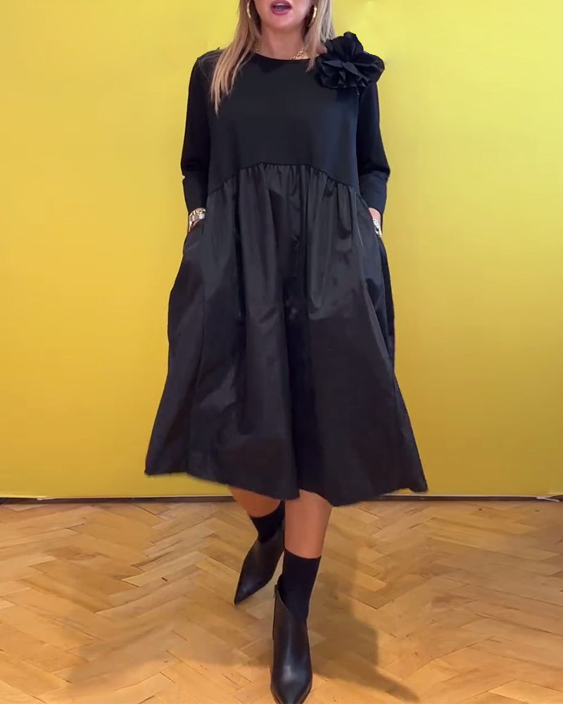 Casual jurk met ronde hals, effen kleur