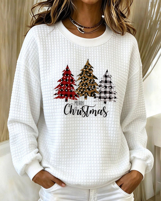 Sweatshirt Ronde Hals Geruit Pullover Kerstboom