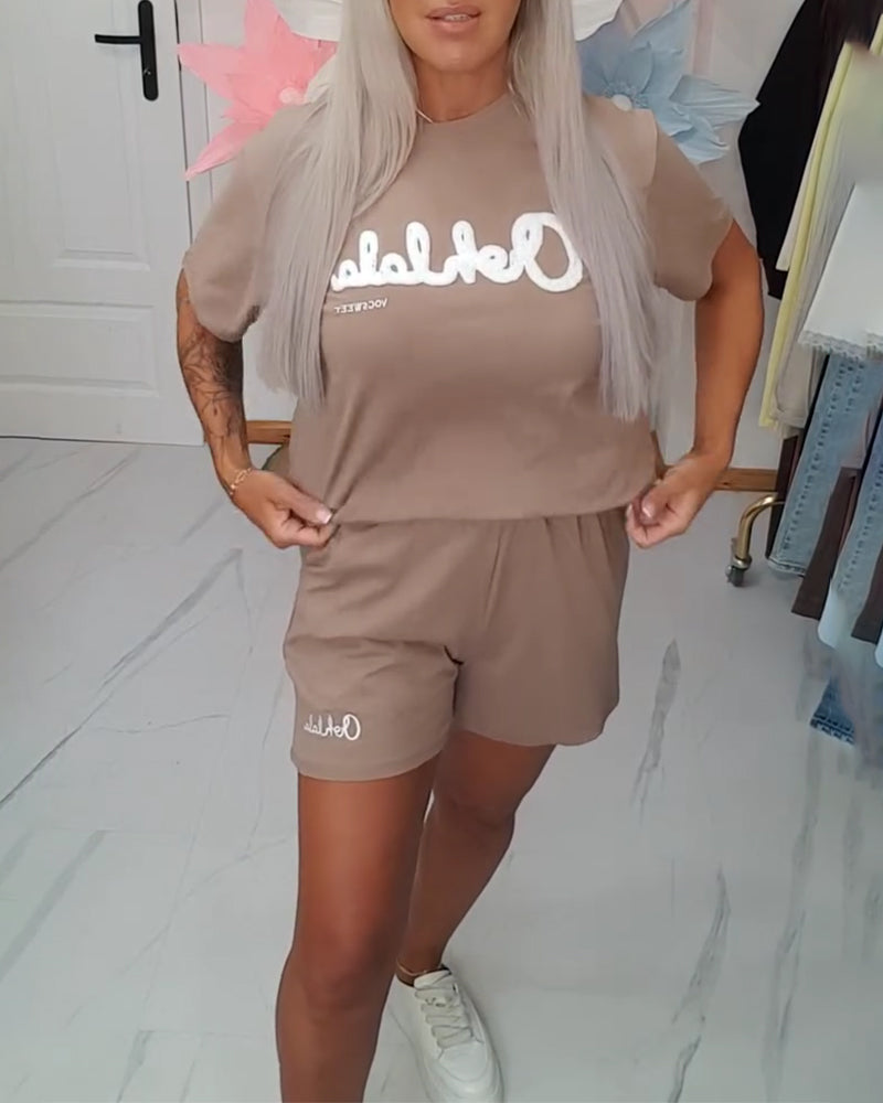 Set Casual Korte Mouw Handdoek Borduurwerk