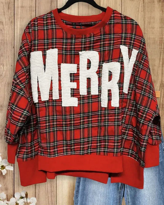 Sweatshirt Geruit Letter Ronde Hals