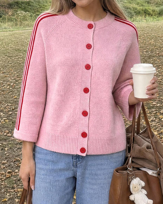 Cardigan Gestreept 3/4 Mouw Knoop