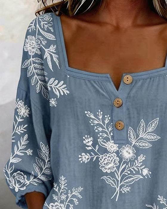 Blouse Vierkante Hals Afdruk Los