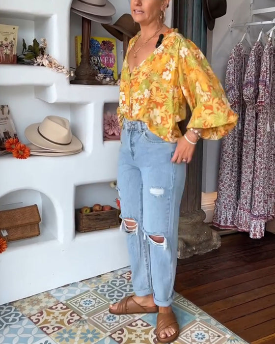 Blouse met bloemenprint en V-hals