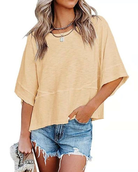 T-Shirt Zonder Split Gelapt Effen Klokmouw