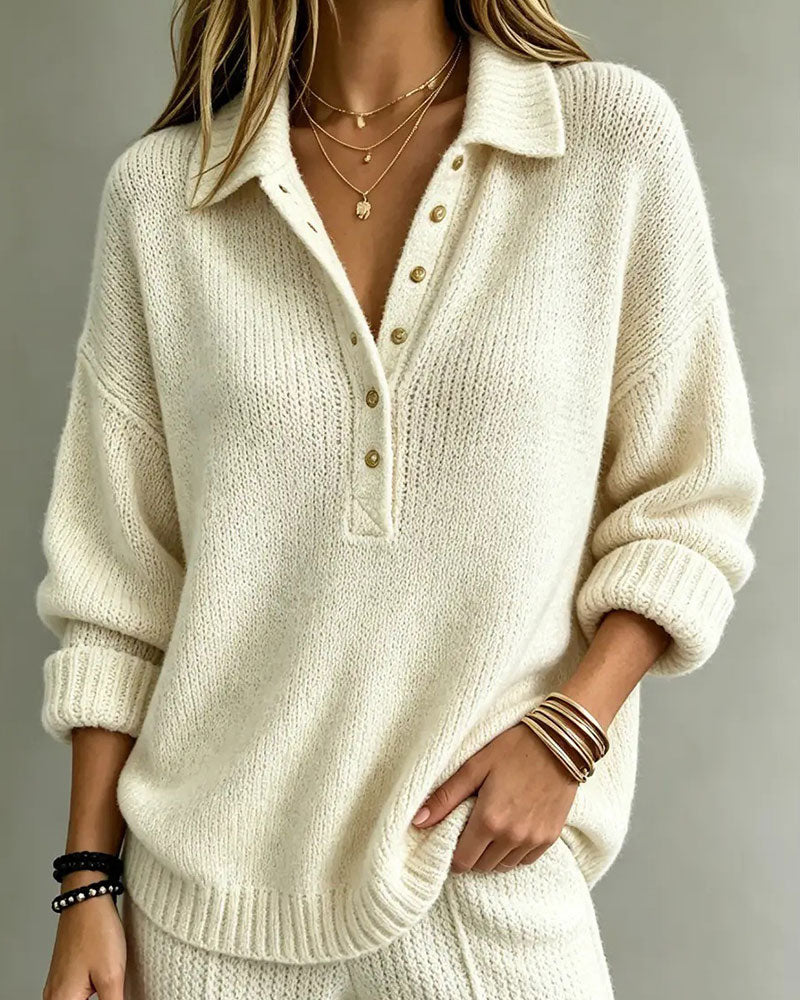 Pullover Revers Geknoopt Effen