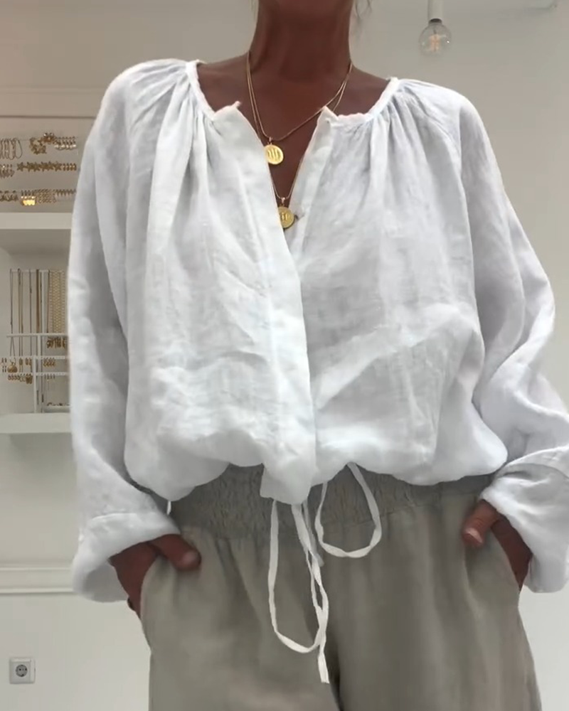 Blouse Lange Mouw Gerimpeld Strik