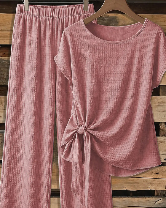 Set Korte Mouw Blouse + Wijdbeen Broek