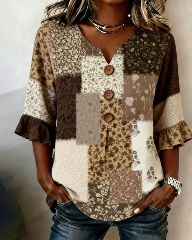Blouse Met V-Hals, Ruchesmouwen