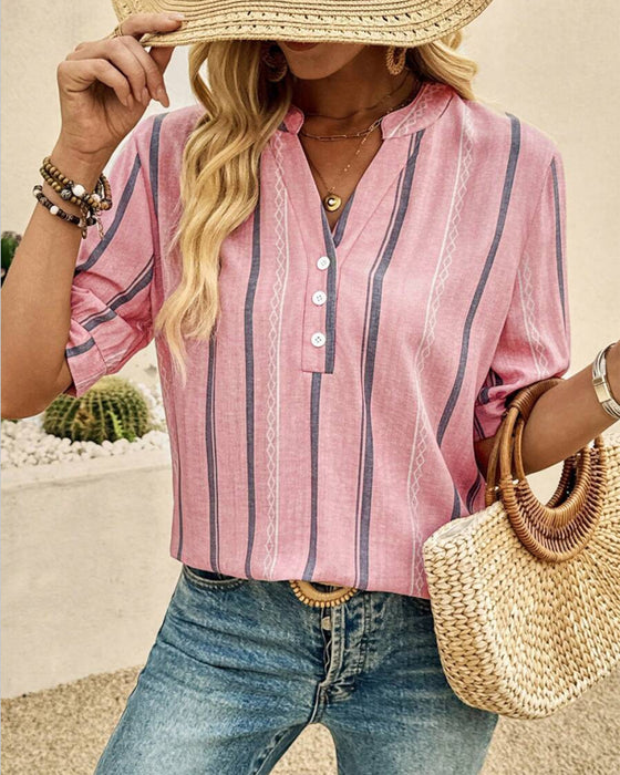 Blouse V-Hals Casual Gestreept